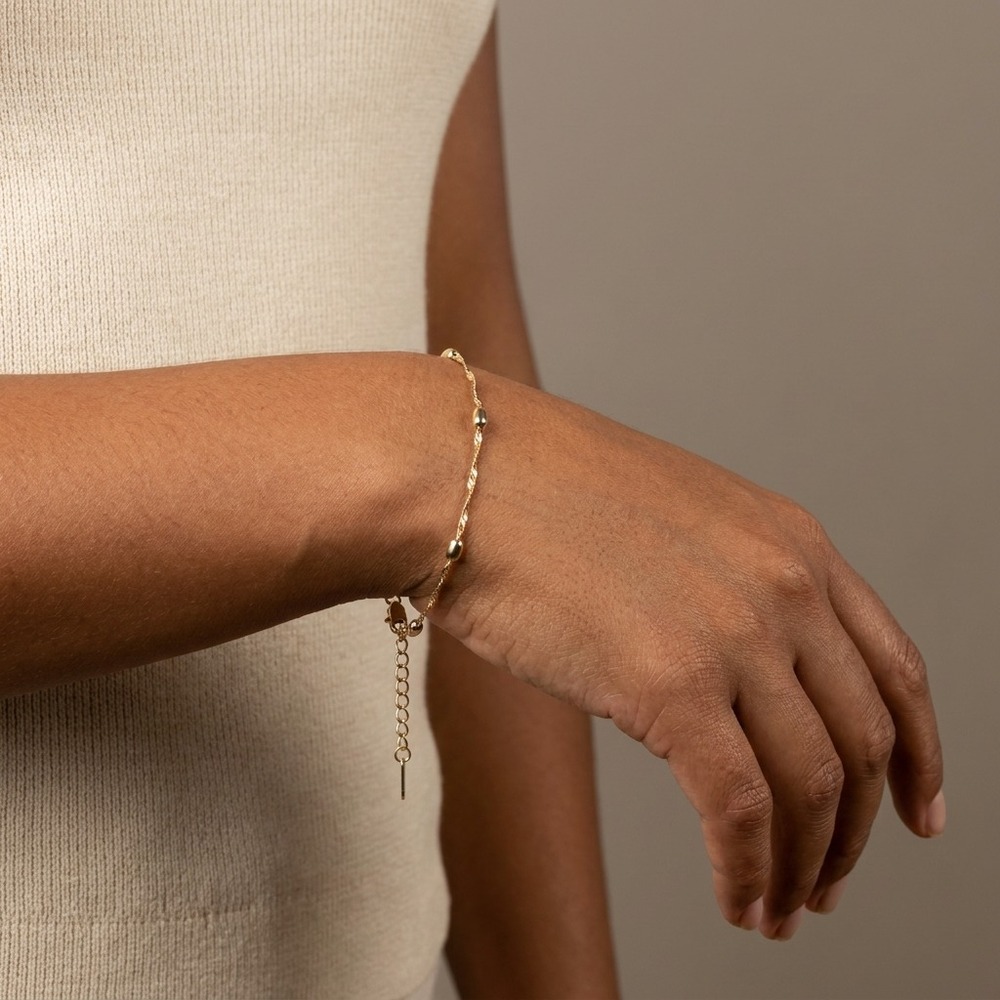 Female Bracelet OS Minimalist Delicate Premiun Gold Pnalted Beaded Chain